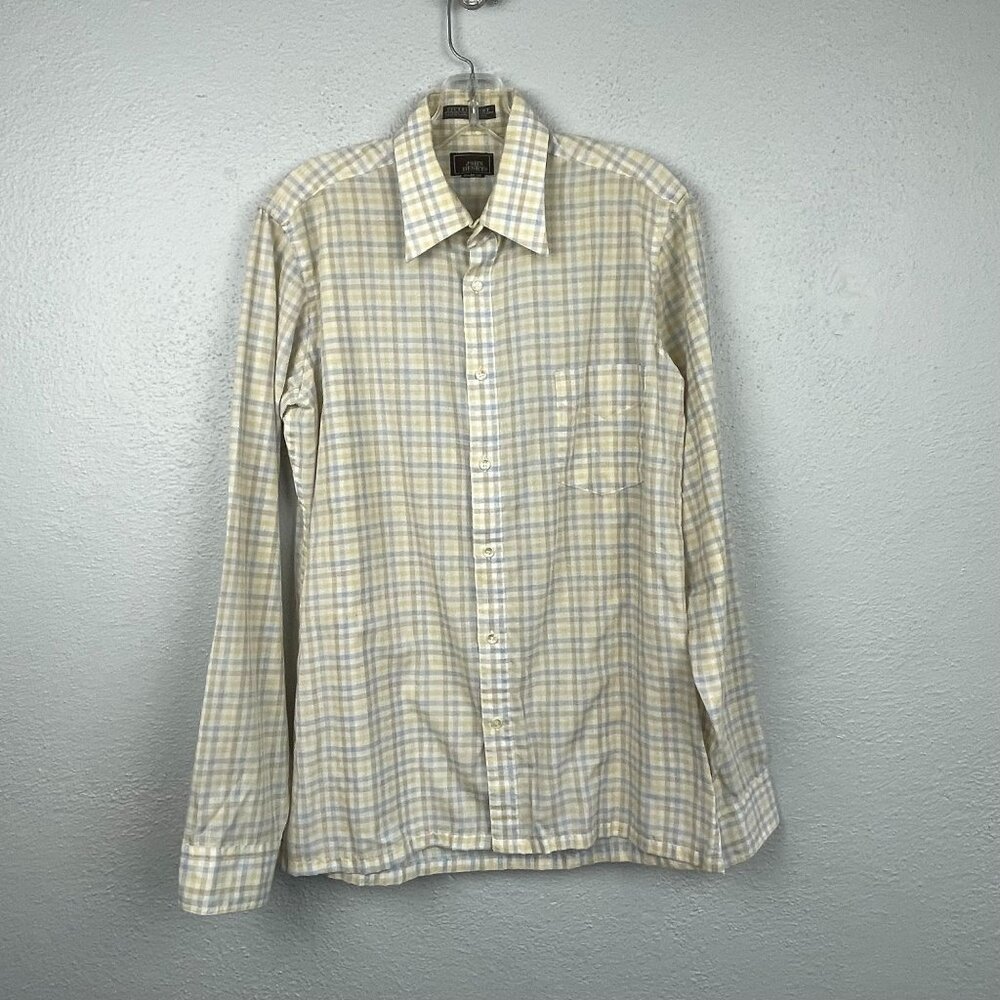Vintage John Henry Men's Neutral Check Fitted Long Sleeve Button Up Shirt 15 1/2